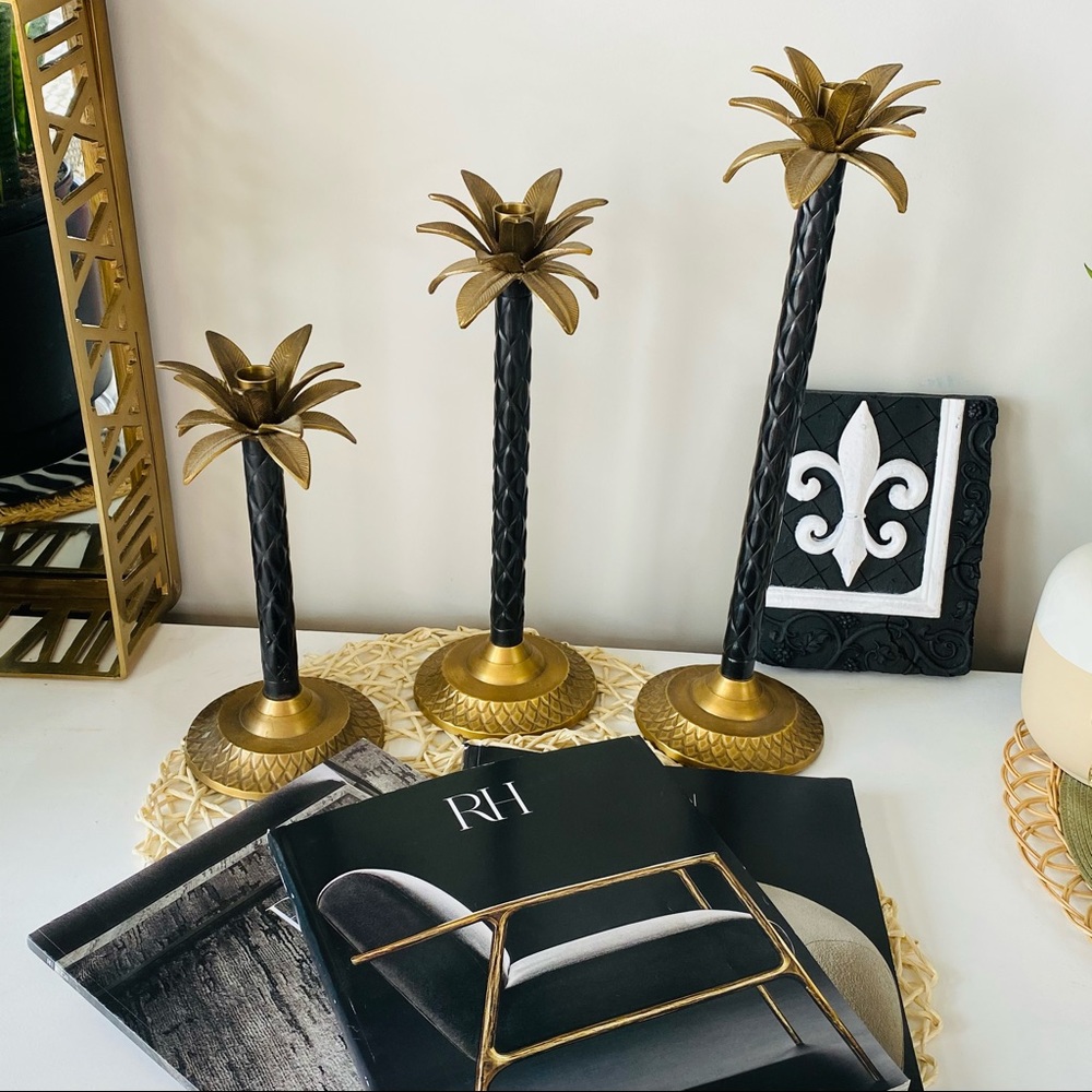 3 Graduated Height Brass Candle Stick Holders